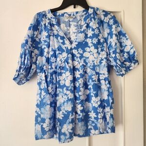Floral Blue and White Blouse